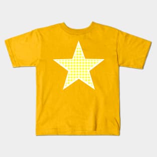 Yellow and White Gingham Star Kids T-Shirt